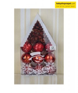 Red Christmas Ball Ornaments in House-Shaped Box Festive Holiday D&eacute;cor & Gift Set 1