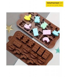 Cake Decor 15-Cavity Horse, Blocks, Teddy and Cars Shape Silicone Brown Chocolate Moulds, Ice Molds 5