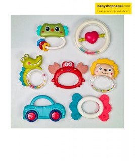HANDBELL BABY RATTLE TOY, 7 Piece Animal Design Rattle and Teether Set 10
