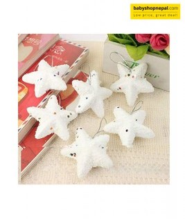 White Plush Star Christmas Ornament with Multicolored Glitter Accents 3