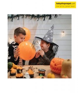 Black Witch Hat with Silver Spider Web Design & Sheer Lace Wide Brim | Elegant Halloween Costume Hat-2