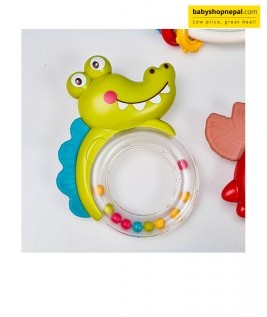 HANDBELL BABY RATTLE TOY, 7 Piece Animal Design Rattle and Teether Set 8