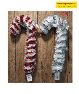 Red and White Tinsel Hanging Candy Cane -1