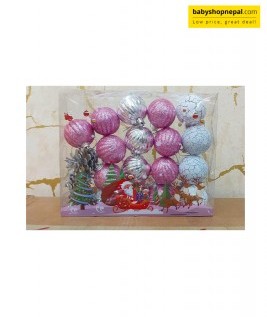 Christmas Tree Ornament Set &ndash; Assorted Globe Decorations Glittery Pink, Shiny Silver & Cracked White Finishes-1