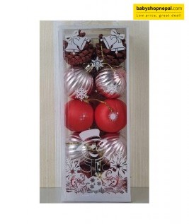 Red & Silver Christmas Tree Ornament Set Round Baubles & Pine Cone Decorations-1