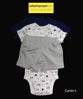 Carter's Three Piece Bodysuit, T-Shirt and Short Set Dog Printed-2