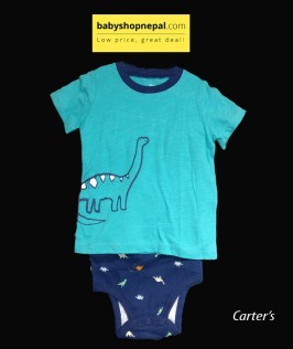 Carter's Three Piece Bodysuit, T-Shirt and Short Set Dinosaur Printed-1