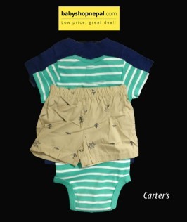 Carter's Three Piece Bodysuit, T-Shirt and Short Set Ship Printed-2