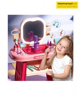 Pretend Play Girls Makeup Table Set with Stool, Kids Vanity Set with LED Lighted Mirror and Music, Beauty Salon Set with Makeup Accessories & Wash basin, Girls Vanity for Toddlers 3-8 Years Old 13