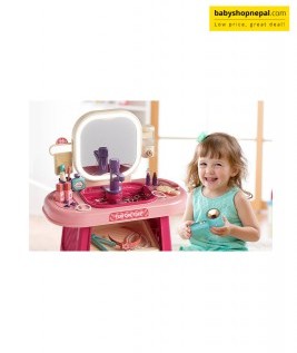 Pretend Play Girls Makeup Table Set with Stool, Kids Vanity Set with LED Lighted Mirror and Music, Beauty Salon Set with Makeup Accessories & Wash basin, Girls Vanity for Toddlers 3-8 Years Old 12