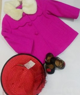Pink Coat With A Red Floral Hat  And A Floral Printed Shoe-1