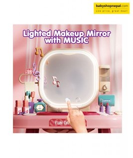 Pretend Play Girls Makeup Table Set with Stool, Kids Vanity Set with LED Lighted Mirror and Music, Beauty Salon Set with Makeup Accessories & Wash basin, Girls Vanity for Toddlers 3-8 Years Old 6