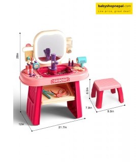 Pretend Play Girls Makeup Table Set with Stool, Kids Vanity Set with LED Lighted Mirror and Music, Beauty Salon Set with Makeup Accessories & Wash basin, Girls Vanity for Toddlers 3-8 Years Old-2