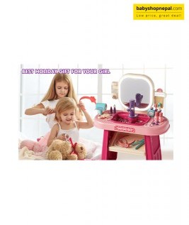 Pretend Play Girls Makeup Table Set with Stool, Kids Vanity Set with LED Lighted Mirror and Music, Beauty Salon Set with Makeup Accessories & Wash basin, Girls Vanity for Toddlers 3-8 Years Old 14