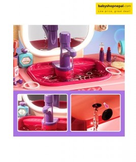 Pretend Play Girls Makeup Table Set with Stool, Kids Vanity Set with LED Lighted Mirror and Music, Beauty Salon Set with Makeup Accessories & Wash basin, Girls Vanity for Toddlers 3-8 Years Old 8